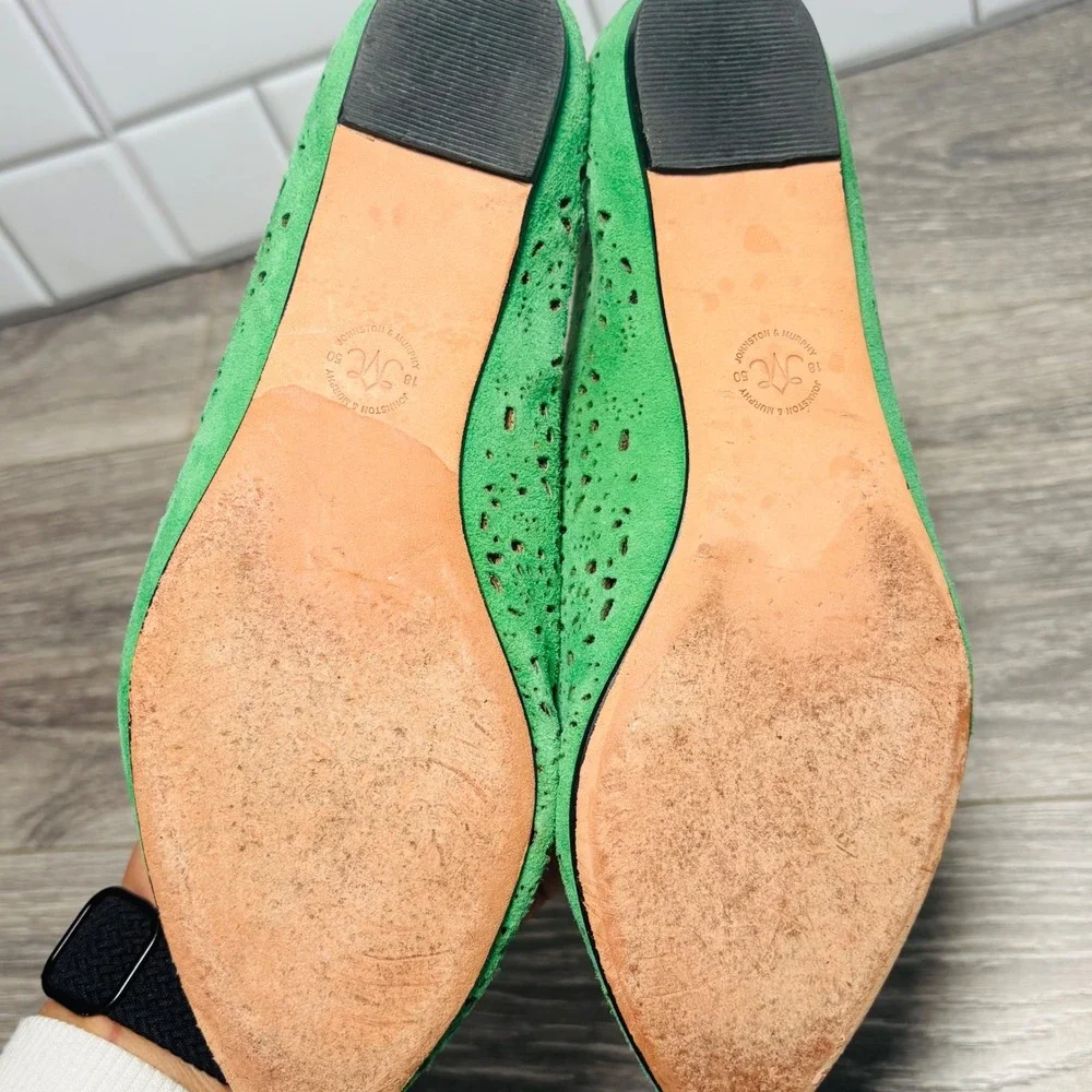 Johnston & Murphy Green Tami Laser‎ Cut Pointed Ballet Flat Women's 6M